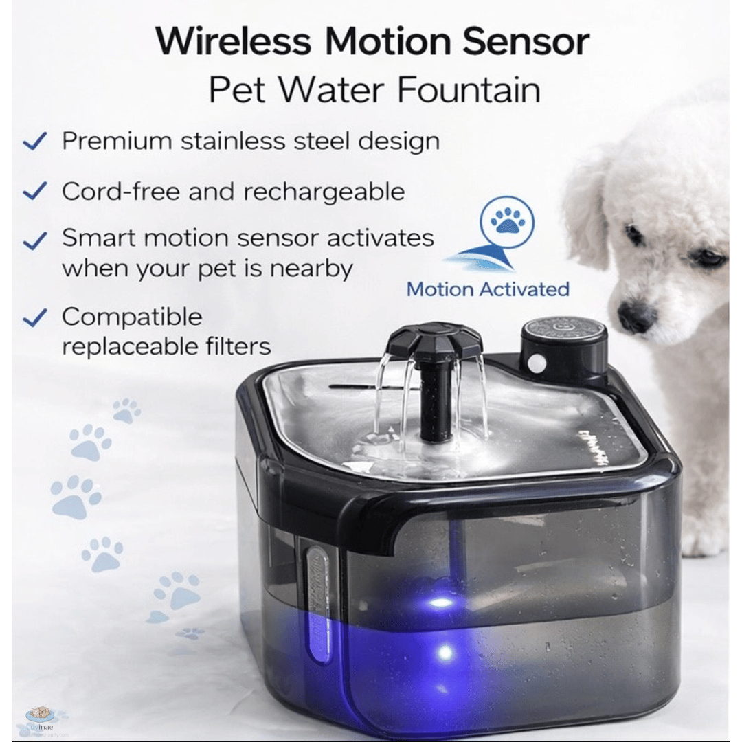 Luvinae™ Smart Pet Water Fountain — Wireless Motion Sensor, Triple Filtration, Rechargeable