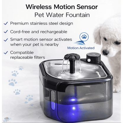 Luvinae™ Smart Pet Water Fountain — Wireless Motion Sensor, Triple Filtration, Rechargeable