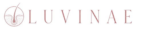 Luvinae written in rose pink to the right of a hair follicle graphic. 