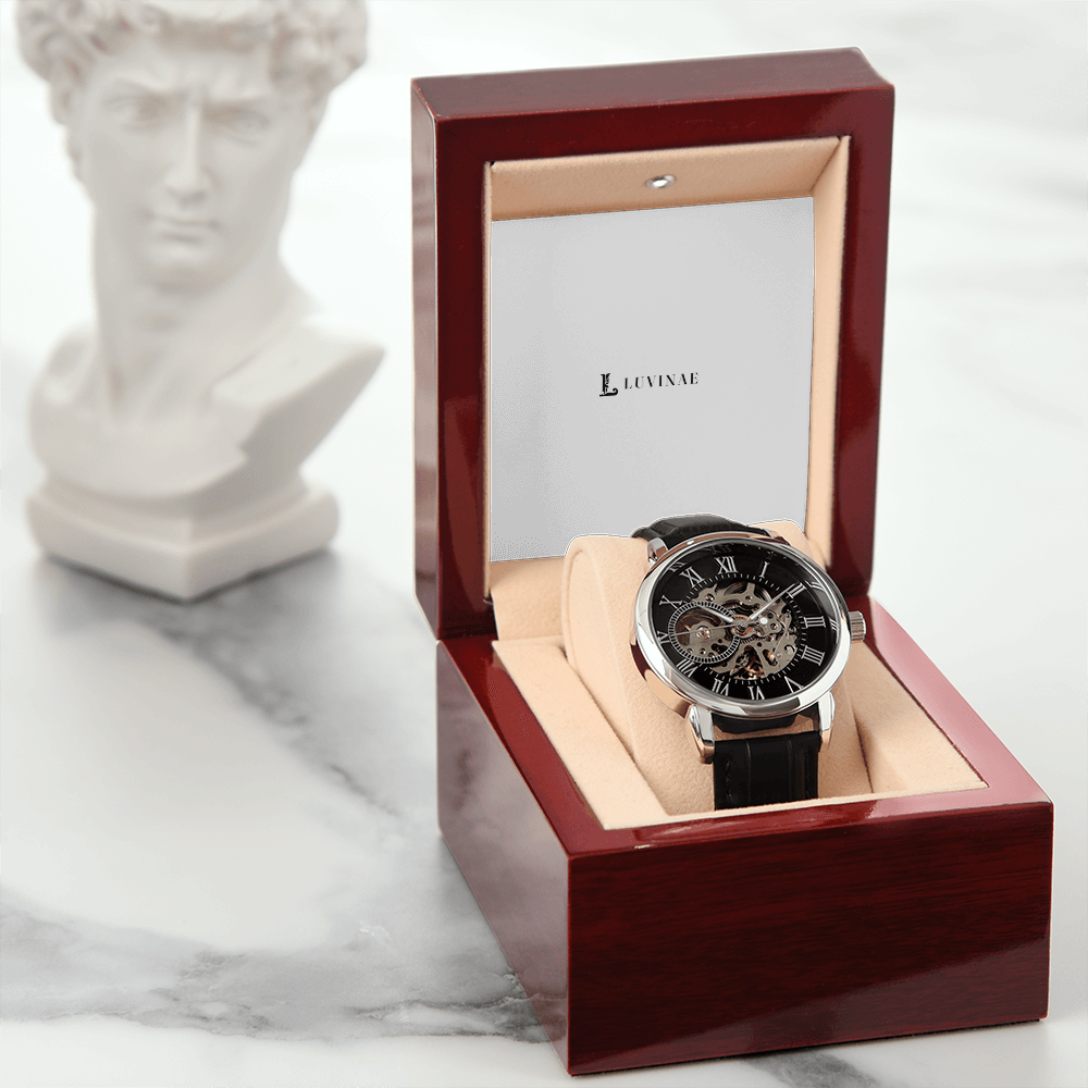 Cogwynd™ Skeleton Watch — Self-Winding Openwork Movement — Genuine Leather & Mineral Glass — Luxury Gift