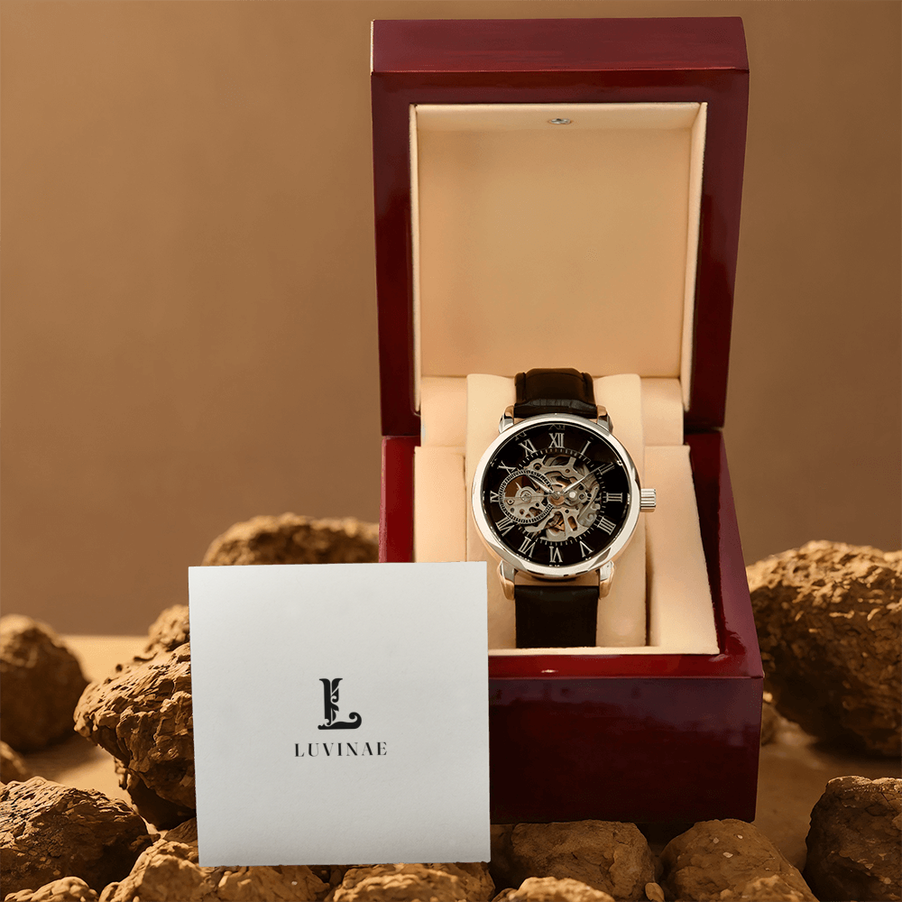 Cogwynd™ Skeleton Watch — Self-Winding Openwork Movement — Genuine Leather & Mineral Glass — Luxury Gift