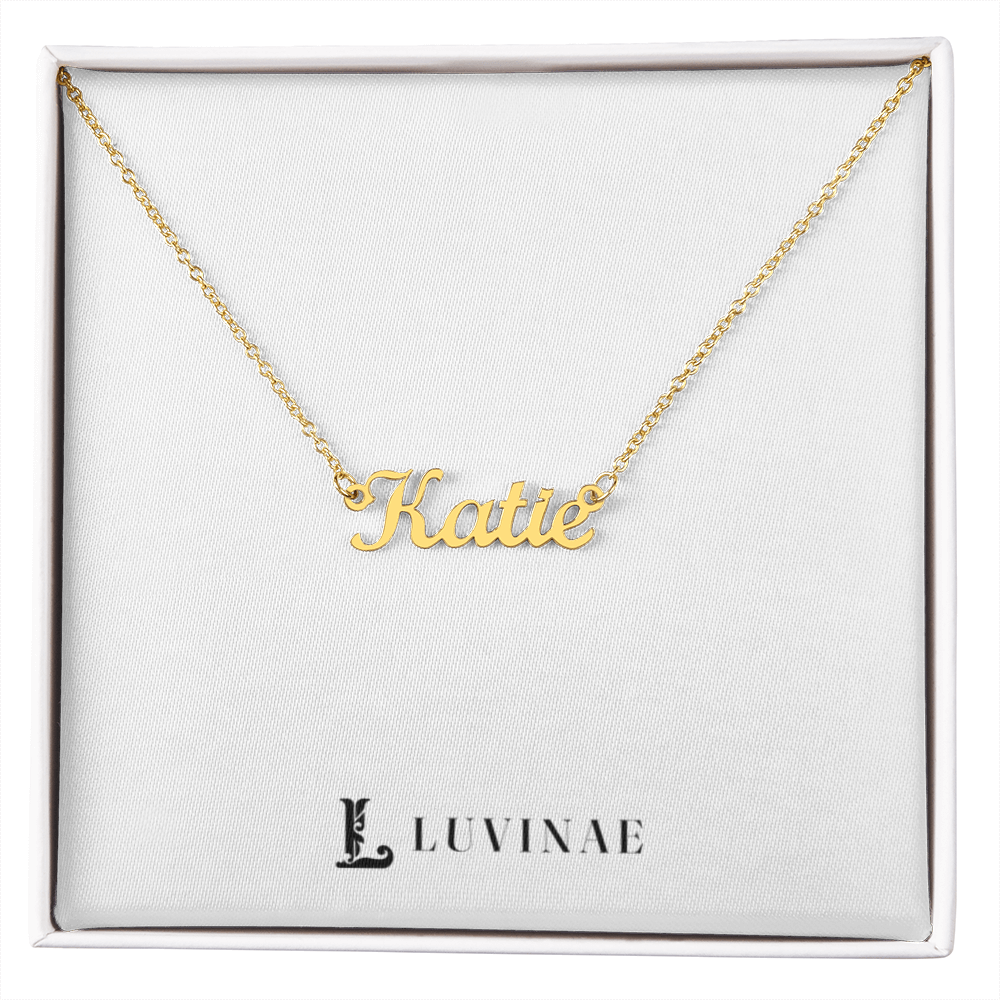 Nomira™ Name Necklace — Personalized Cursive Nameplate — 18K Gold or Stainless Steel — Gift for Her