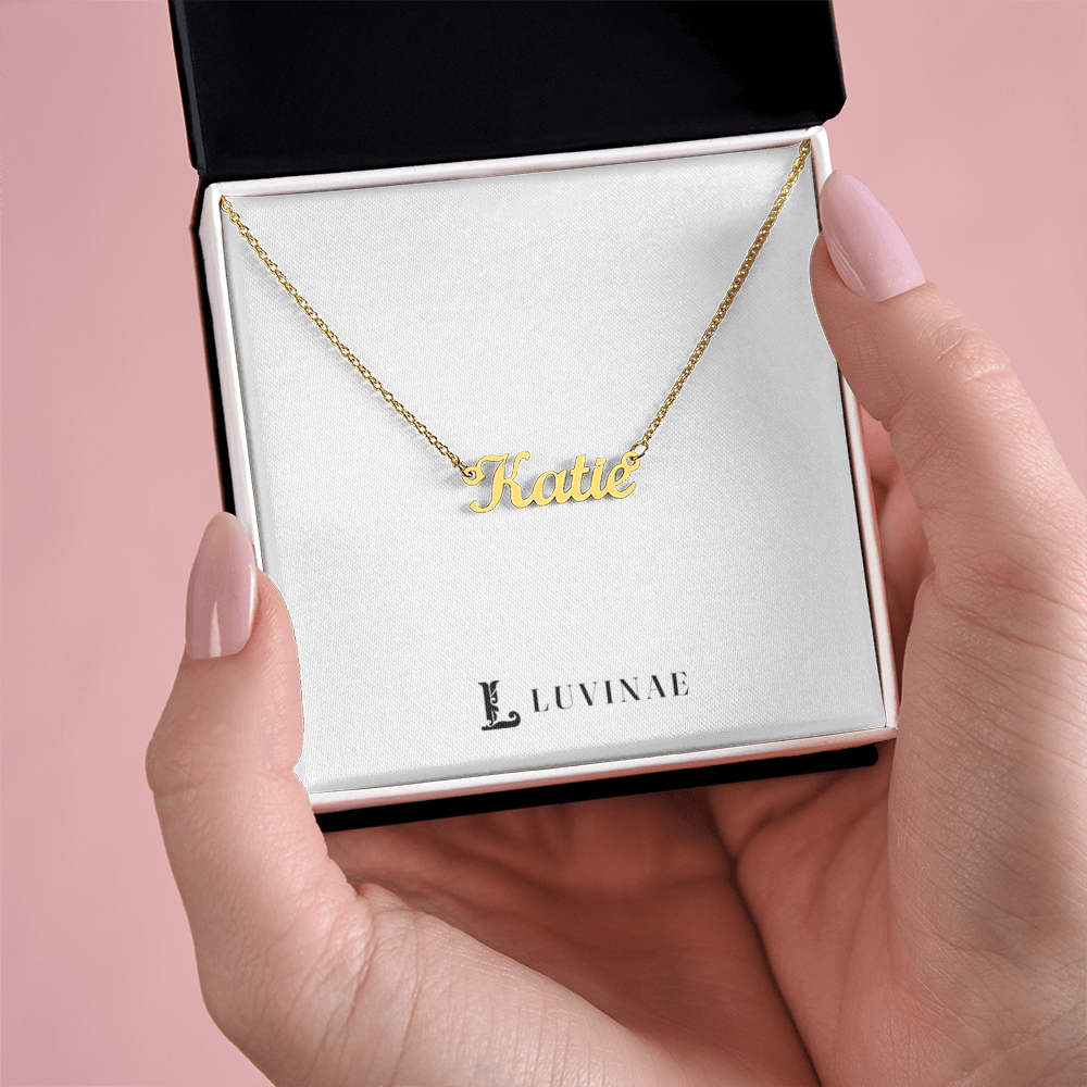 Nomira™ Name Necklace — Personalized Cursive Nameplate — 18K Gold or Stainless Steel — Gift for Her