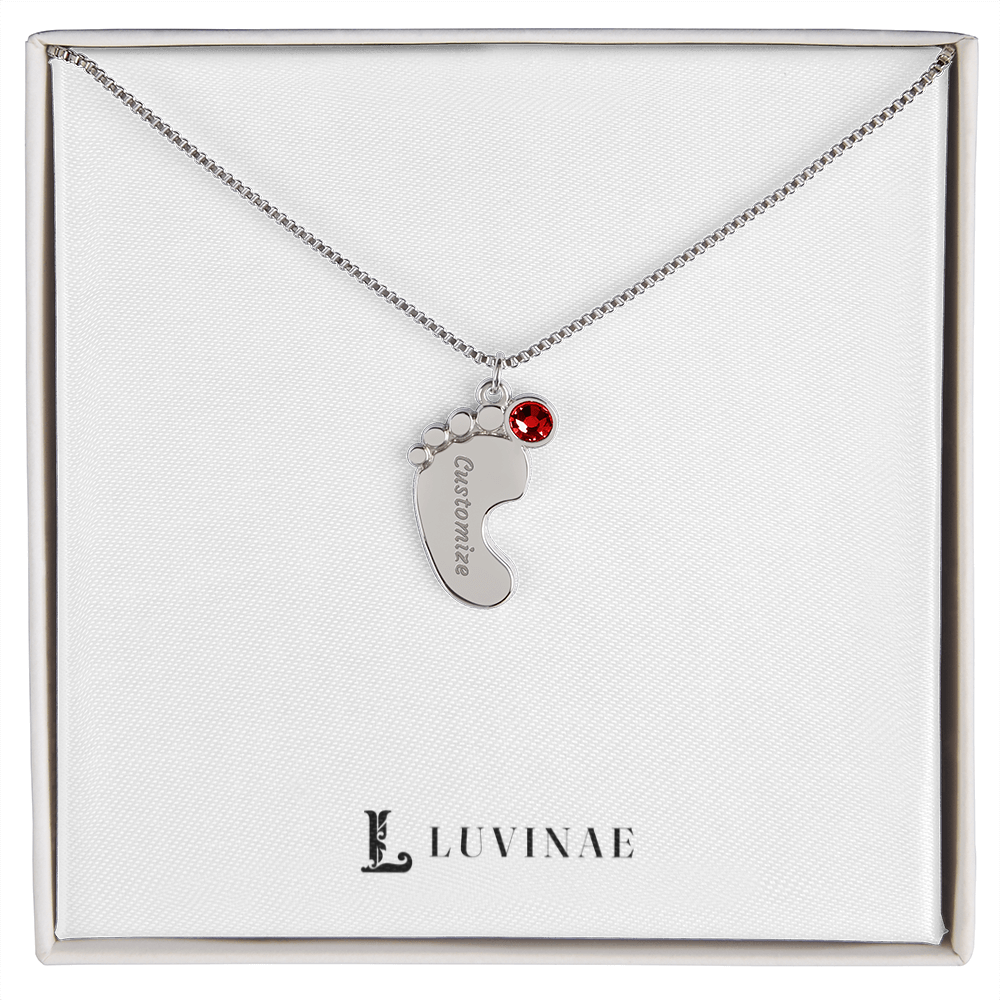 Tendova™ Baby Feet Necklace — Personalized Name & Birthstone Charms — 18K Gold or Stainless Steel — New Mom Gift