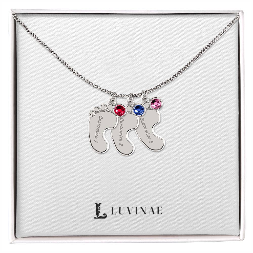 Tendova™ Baby Feet Necklace — Personalized Name & Birthstone Charms — 18K Gold or Stainless Steel — New Mom Gift