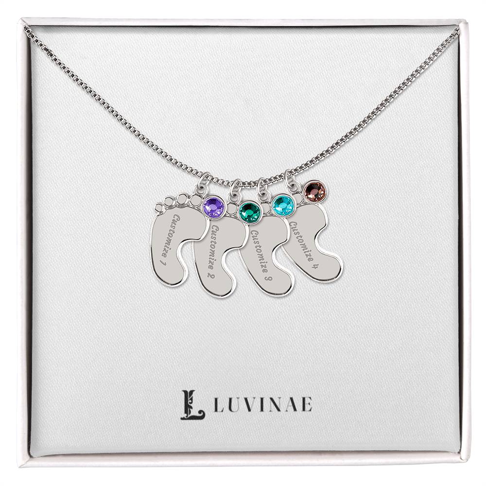 Tendova™ Baby Feet Necklace — Personalized Name & Birthstone Charms — 18K Gold or Stainless Steel — New Mom Gift