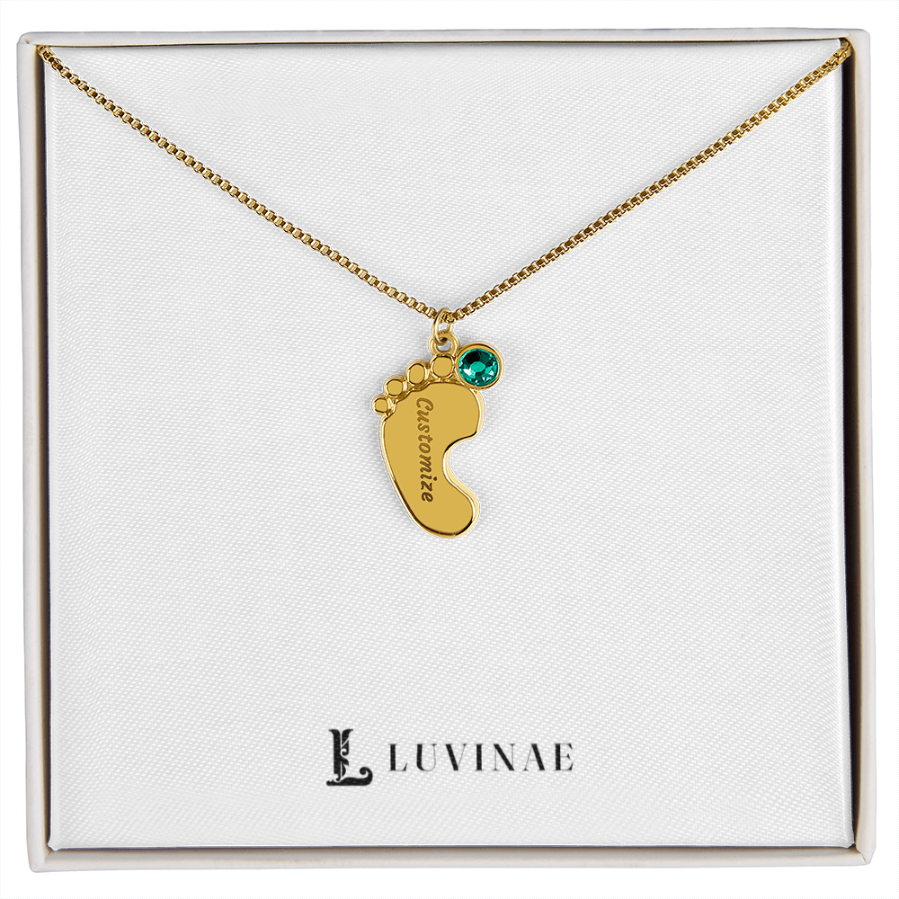 Tendova™ Baby Feet Necklace — Personalized Name & Birthstone Charms — 18K Gold or Stainless Steel — New Mom Gift