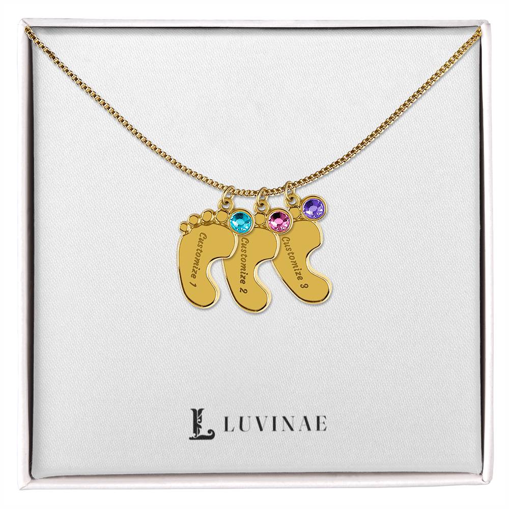 Tendova™ Baby Feet Necklace — Personalized Name & Birthstone Charms — 18K Gold or Stainless Steel — New Mom Gift