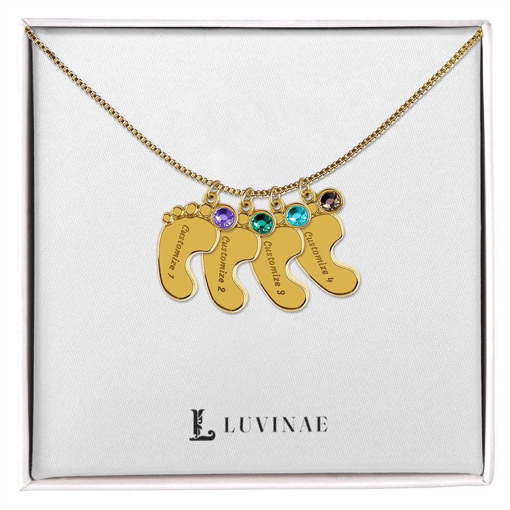 Tendova™ Baby Feet Necklace — Personalized Name & Birthstone Charms — 18K Gold or Stainless Steel — New Mom Gift
