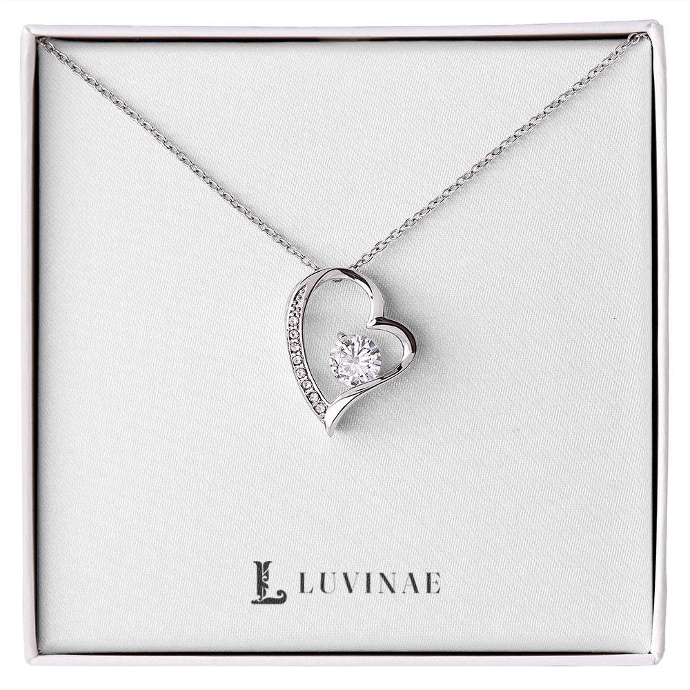 Forever Love Heart Necklace — Sparkling CZ Crystal Pendant — 18K Gold or White Gold — Anniversary Gift for Her