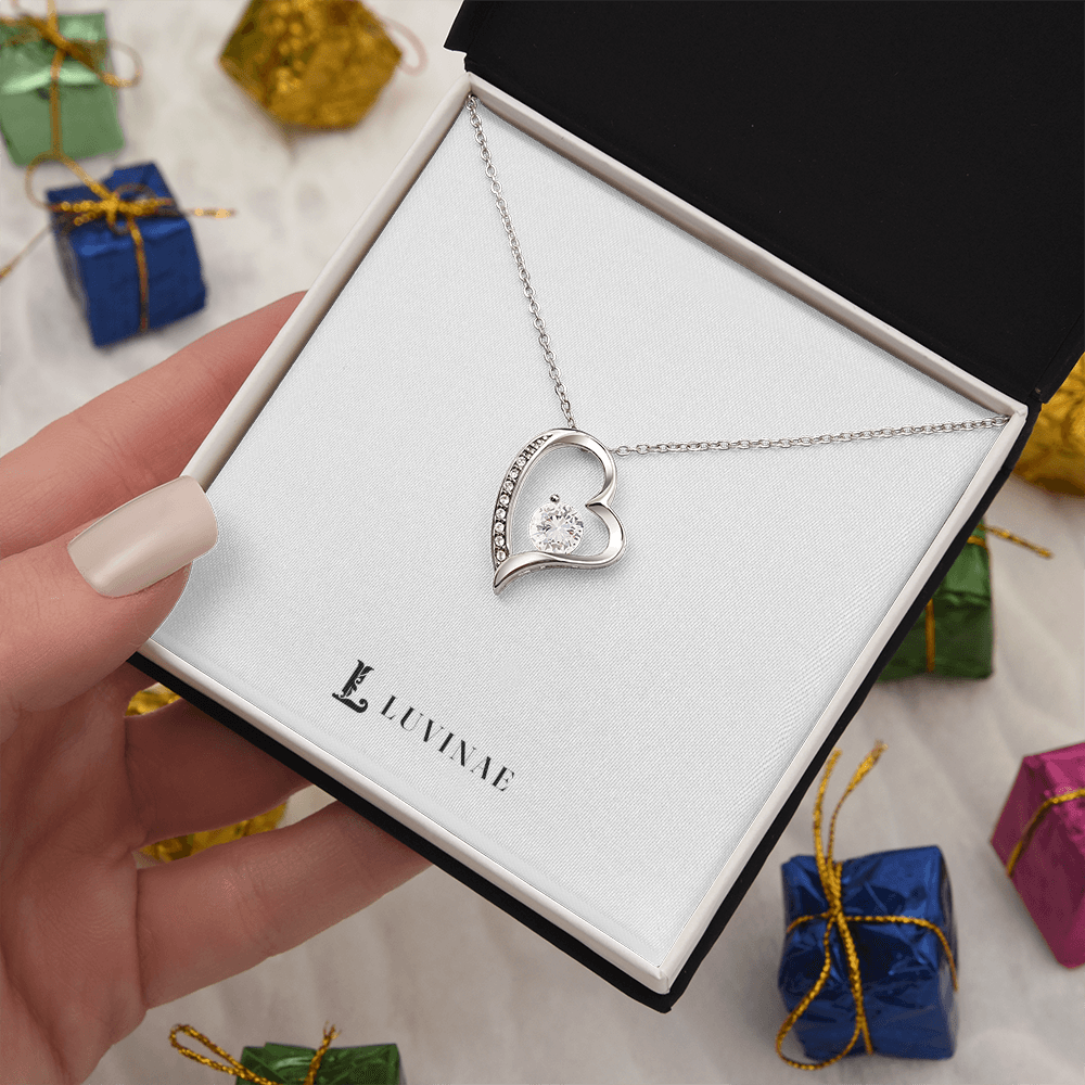 Forever Love Heart Necklace — Sparkling CZ Crystal Pendant — 18K Gold or White Gold — Anniversary Gift for Her