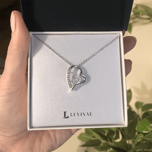 Forever Love Heart Necklace — Sparkling CZ Crystal Pendant — 18K Gold or White Gold — Anniversary Gift for Her