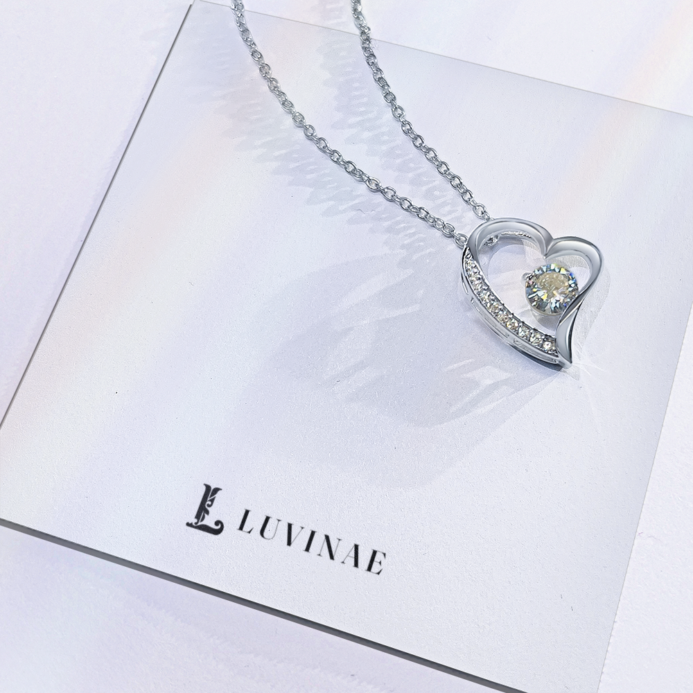 Forever Love Heart Necklace — Sparkling CZ Crystal Pendant — 18K Gold or White Gold — Anniversary Gift for Her