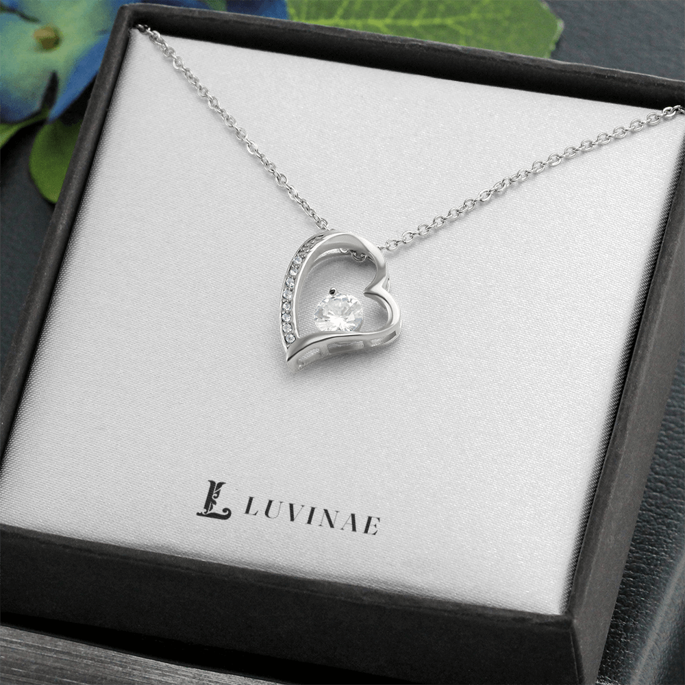 Forever Love Heart Necklace — Sparkling CZ Crystal Pendant — 18K Gold or White Gold — Anniversary Gift for Her