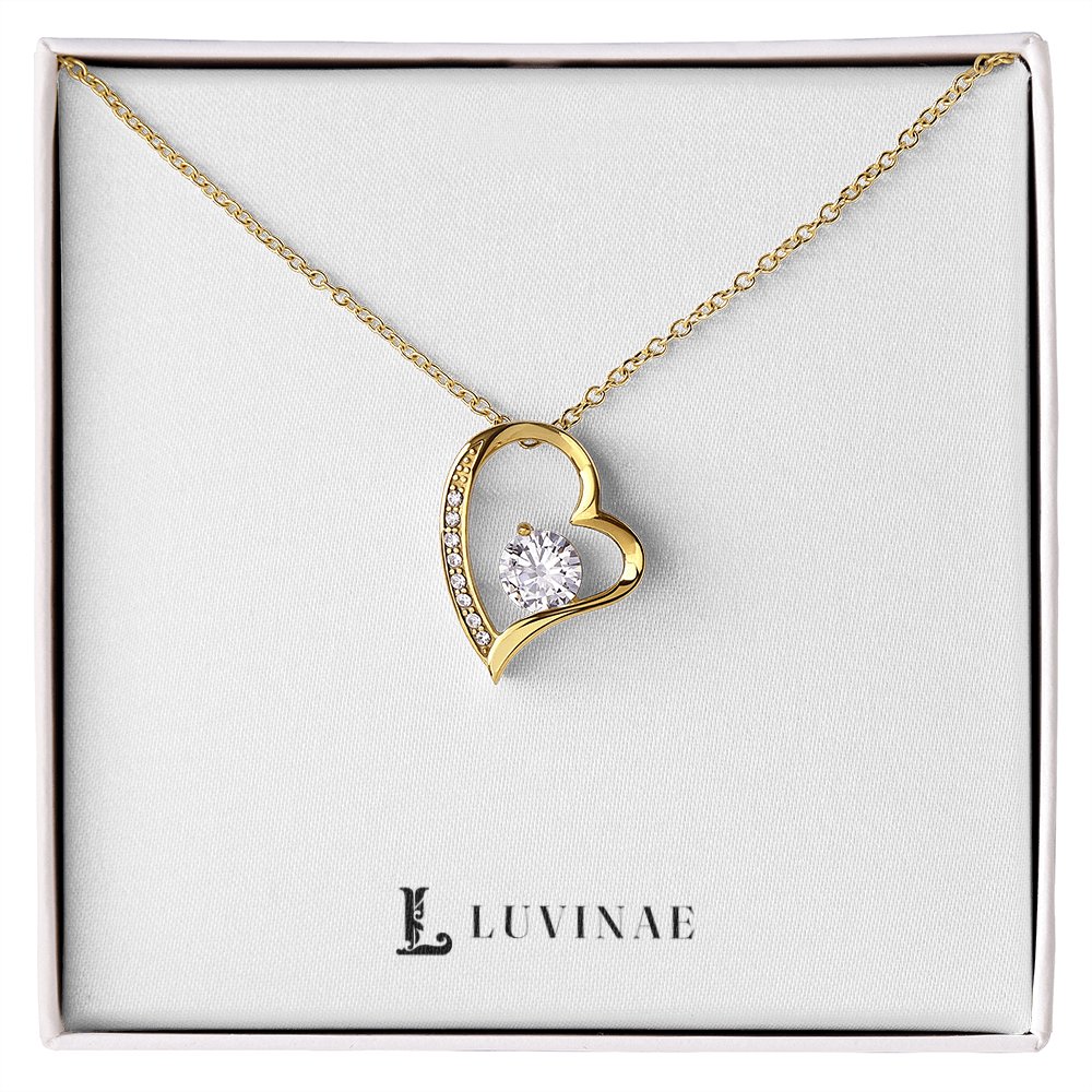 Forever Love Heart Necklace — Sparkling CZ Crystal Pendant — 18K Gold or White Gold — Anniversary Gift for Her