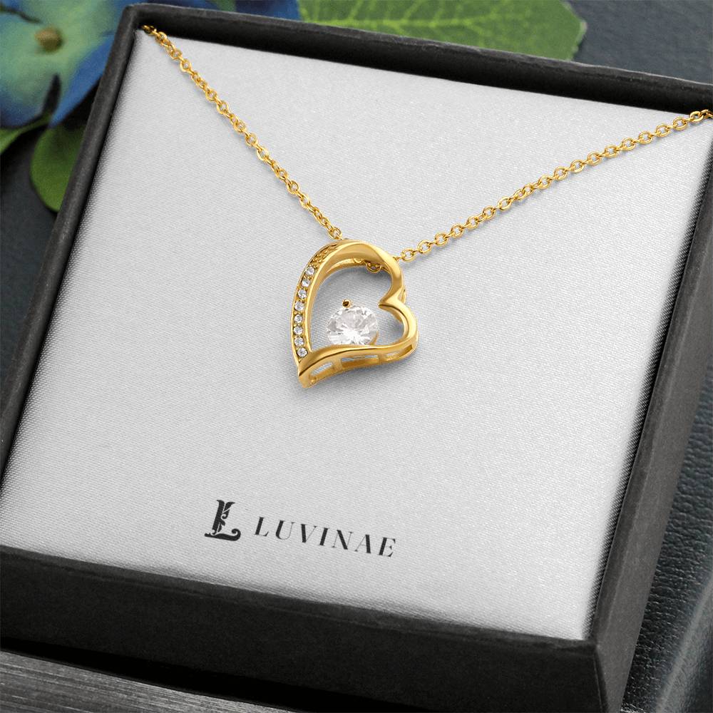 Forever Love Heart Necklace — Sparkling CZ Crystal Pendant — 18K Gold or White Gold — Anniversary Gift for Her